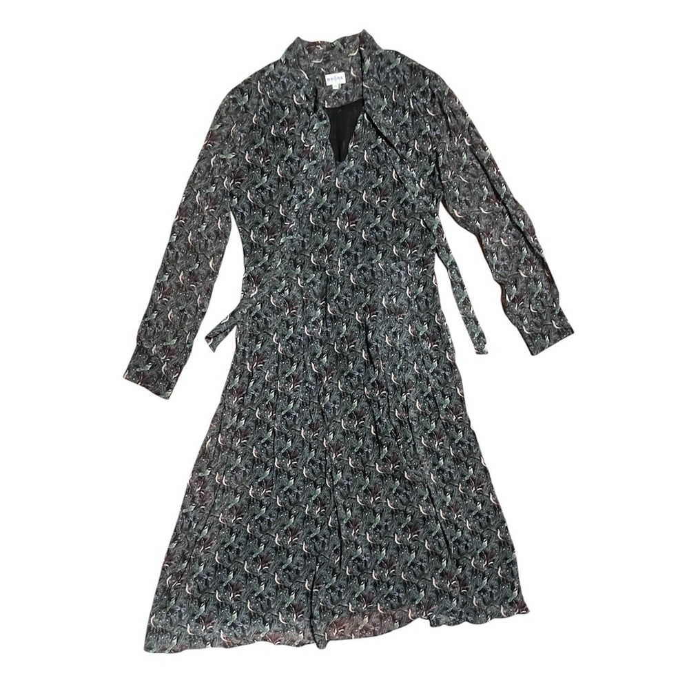 Brora Long Sleeves Semi Sheer Silk Midi Dress Size 10 Office Modest Business